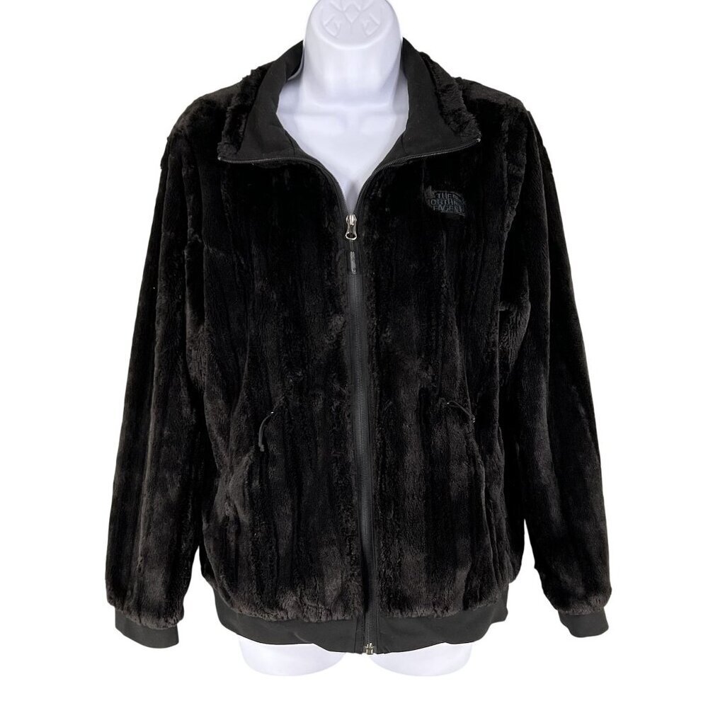 The North Face Womens M Black Osito Soft Fuzzy Full Zip Bomber Jacket Pockets